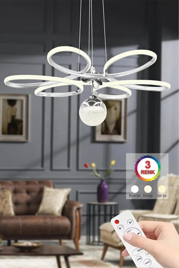 Papatya Kumandalı Gold 3 Renk Ledli Kumandalı Modern Led Avize